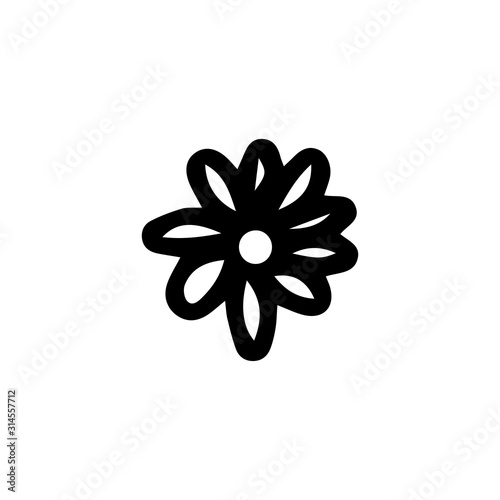 Cute single blooming daisy hand drawn floral element. Doodle vector illustration for wedding design, logo and greeting card.Decorative flower cartoon isolated on white background. Sign floral element.