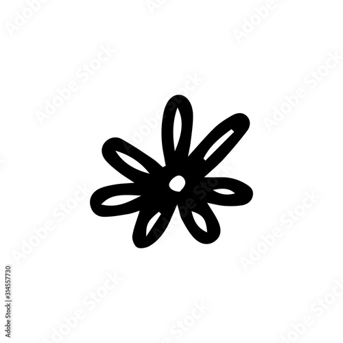 Cute single blooming daisy hand drawn floral element. Doodle vector illustration for wedding design, logo and greeting card.Decorative flower cartoon isolated on white background. Sign floral element.