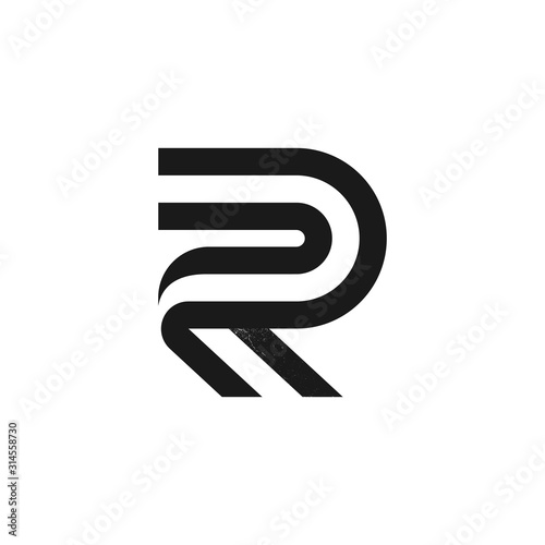 R letter logo formed by two parallel lines with noise texture.