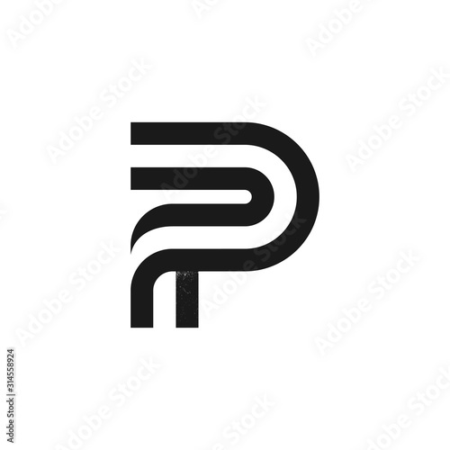 P letter logo formed by two parallel lines with noise texture.