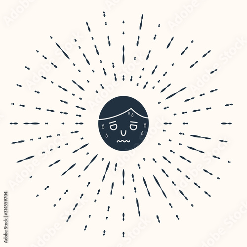 Grey Man with excessive sweating icon isolated on beige background. Abstract circle random dots. Vector Illustration