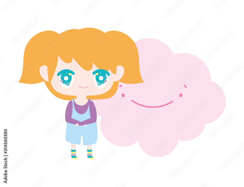 kids, cute little girl anime with cloud cartoon kids, cute little girl anime with cloud cartoon