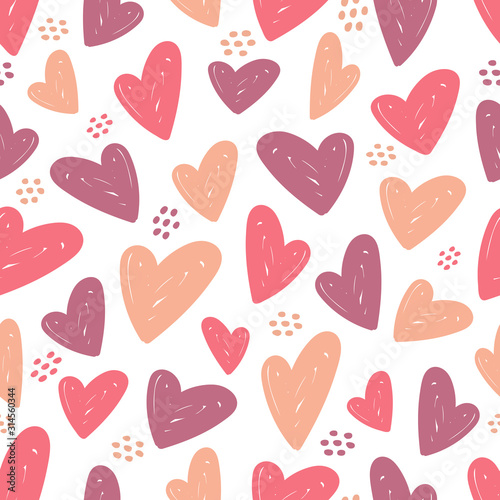 Heart seamless pattern. Vector love illustration. Valentine Day, Mother Day. Wedding, scrapbook, gift wrapping paper, textil or baby diaper texture with hearts and polka dots.