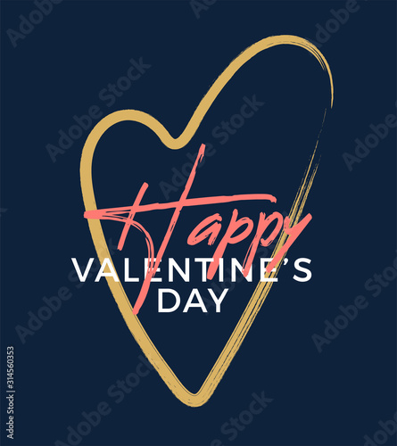 Happy Valentines Day. Valentines day greeting card with lettering on heart shape. Hand drawn design elements. Handwritten modern brush lettering.