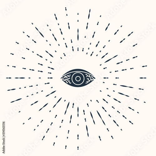 Grey Reddish eye due to viral, bacterial or allergic conjunctivitis icon isolated on beige background. Abstract circle random dots. Vector Illustration