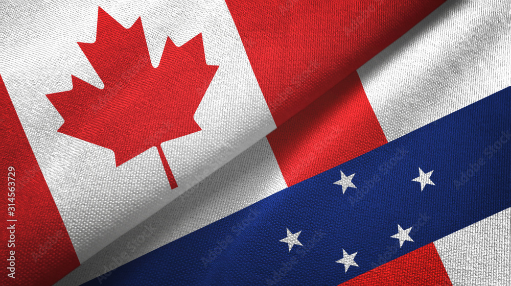 Canada and Netherlands Antilles two flags textile cloth, fabric texture Canada and Netherlands Antilles two flags textile cloth, fabric texture