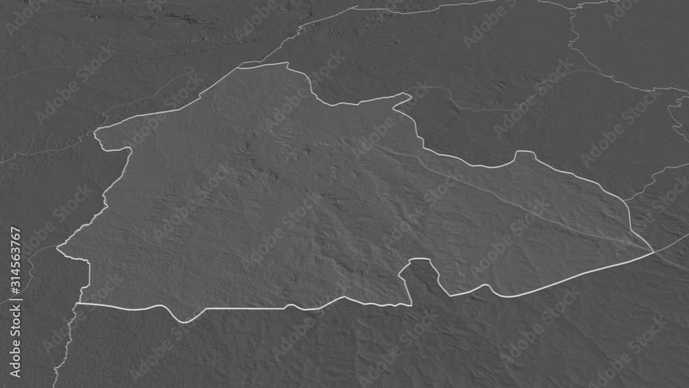 Nana-Mambéré, prefecture with its capital, zoomed and extruded on the bilevel map of Central African Republic in the conformal Stereographic projection. Animation 3D Nana-Mambéré, prefecture with its capital, zoomed and extruded on the bilevel map of Central African Republic in the conformal Stereographic projection. Animation 3D