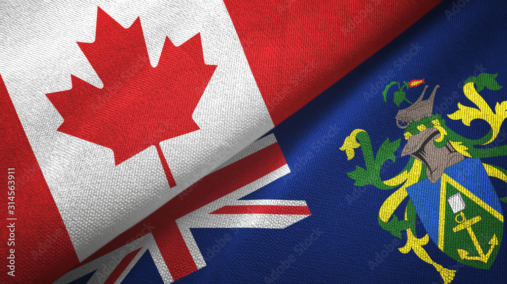 Canada and Pitcairn Islands two flags textile cloth, fabric texture Canada and Pitcairn Islands two flags textile cloth, fabric texture
