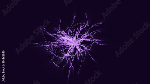 Abstract Neon Particle Background | 3D Render Illustration. Fractal Star in Violet