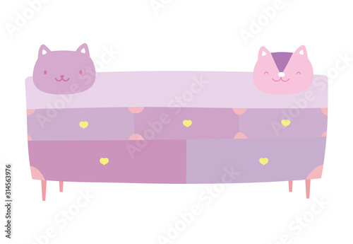 wooden drawers furniture with faces of cat decoration