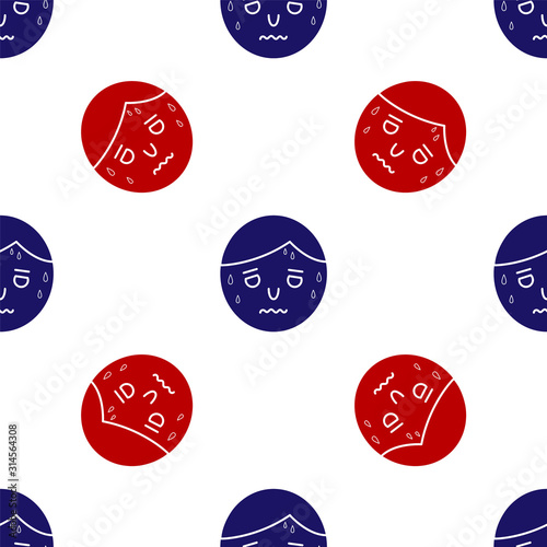 Blue and red Man with excessive sweating icon isolated seamless pattern on white background. Vector Illustration