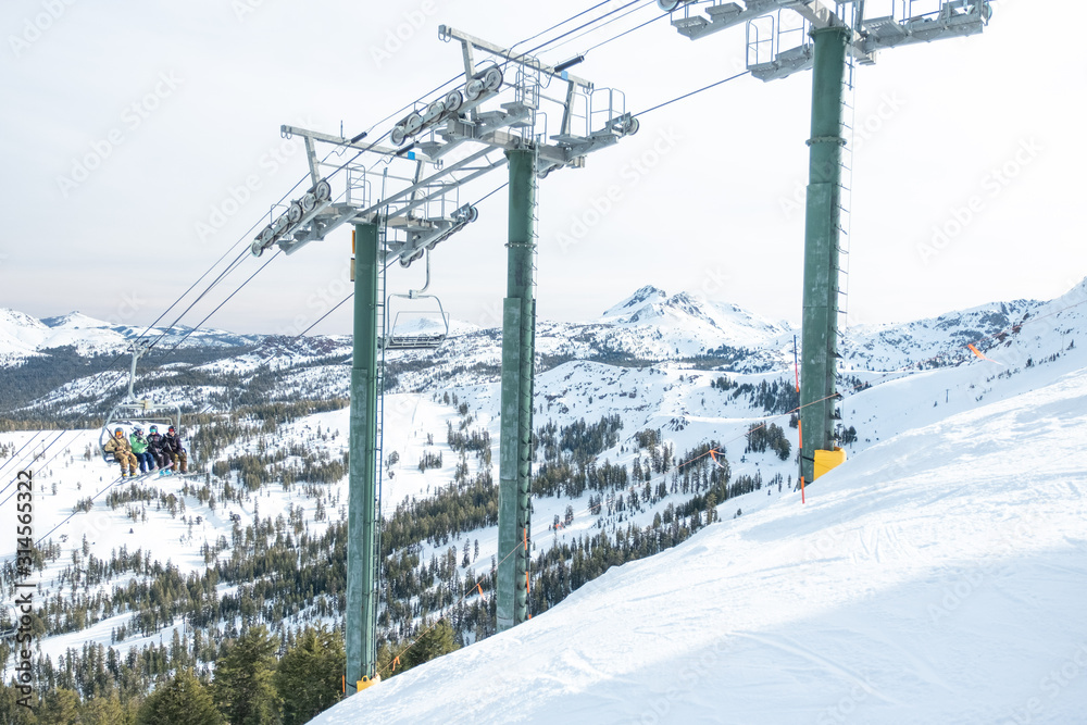 Ski lift operation Kirkwood resort, California, USA January 4, 2020