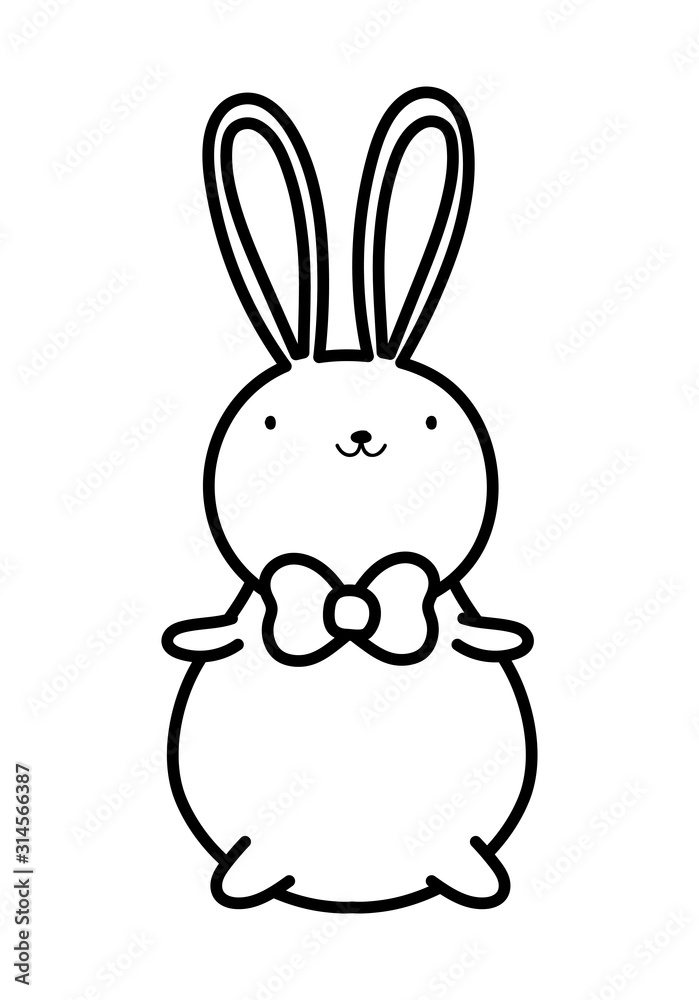 cute rabbit with bow tie cartoon thick line cute rabbit with bow tie cartoon thick line