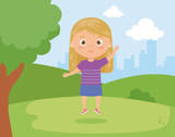 cute girl in the park nature vector illustration design