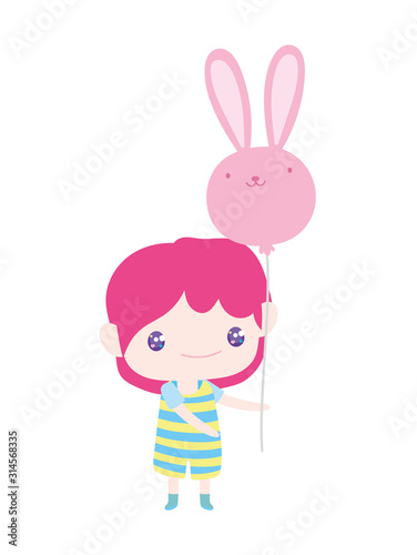 cute little boy cartoon with balloon shaped rabbit