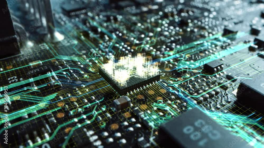 Light Theme Visualization of Circuit Board CPU Processor Starting ...