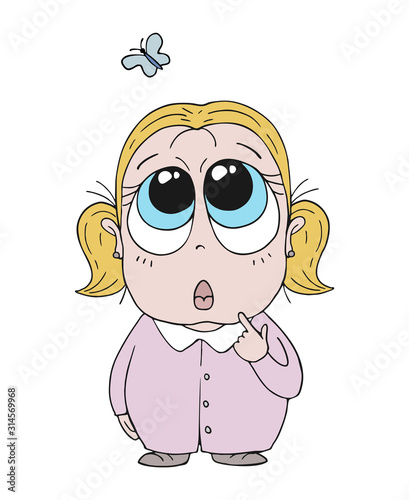 Girl looking a butterfly