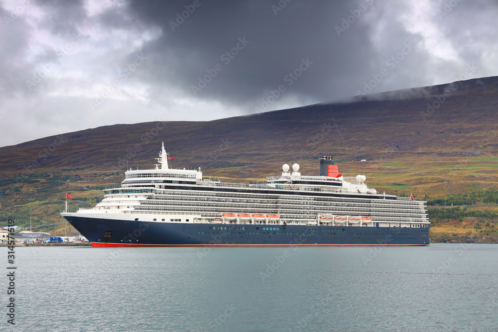 Cruise ship in the harbour of Akureyri in Eyjafjordur, Iceland, Europe