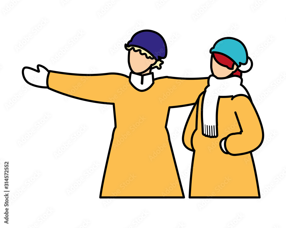 couple of people with winter clothes on white background couple of people with winter clothes on white background