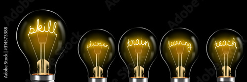 Concepts related to skill and education, glowing in bright bulb photo
