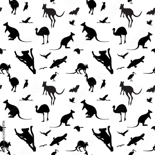 Seamless vector background with Australian animals silhouettes