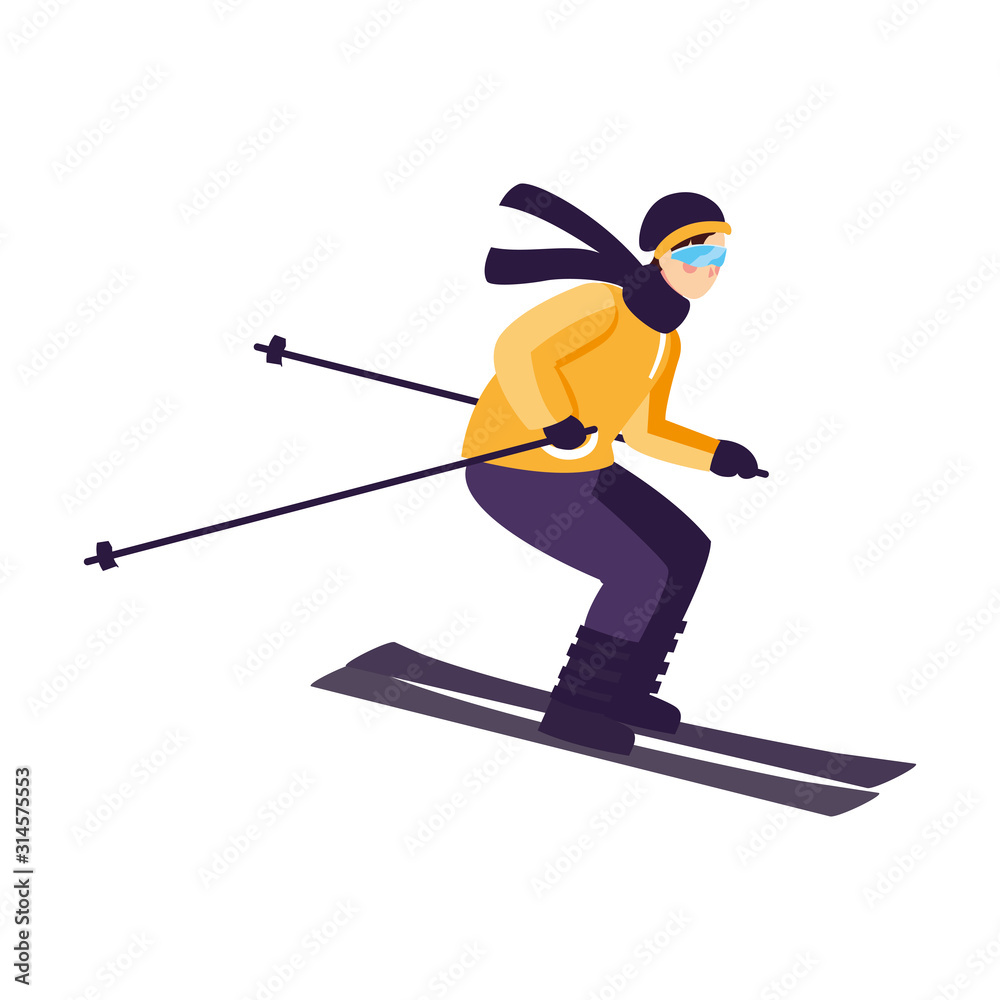man practicing sport extreme winter on white background