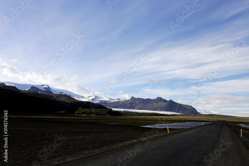 Beautiful landscape in Iceland with mainland glacier. Vatnajökull glacier. The concept of extreme northern tourism. 