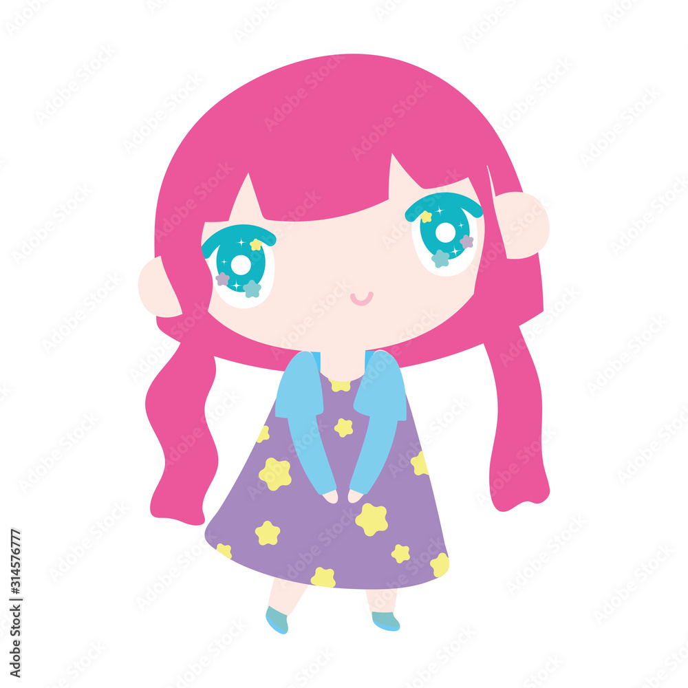 kids, cute little girl anime cartoon character
