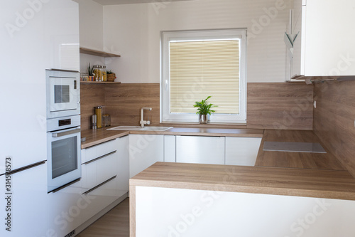 Modern kitchen white colour and wood