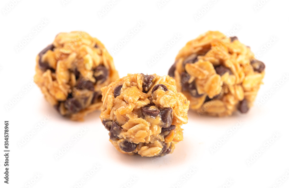 Peanut Butter and Oatmeal Energy Balls with Chocolate Chips Sweetened with Honey Peanut Butter and Oatmeal Energy Balls with Chocolate Chips Sweetened with Honey