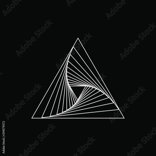 White vector shape in triangle form. Geometric art. Design element for logo, tattoo, sign, symbol, template, web pages, posters, monochrome pattern and abstract background
