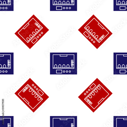 Blue and red Incubator for eggs icon isolated seamless pattern on white background. Vector Illustration