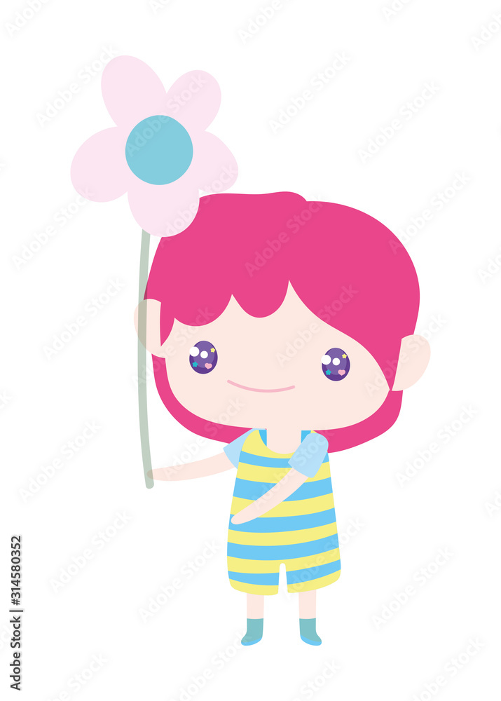 cute little boy cartoon with striped clothes holding flower cute little boy cartoon with striped clothes holding flower