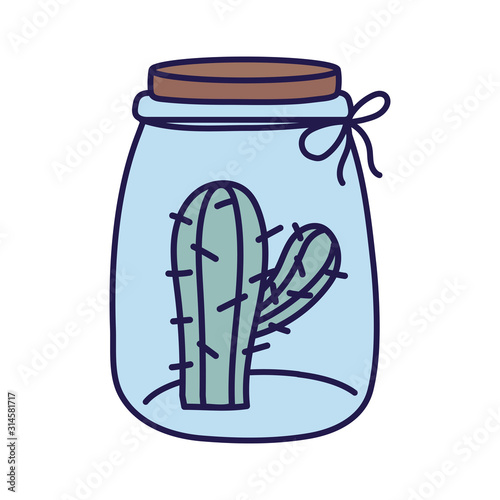glass jar with cactus decoration flora icon