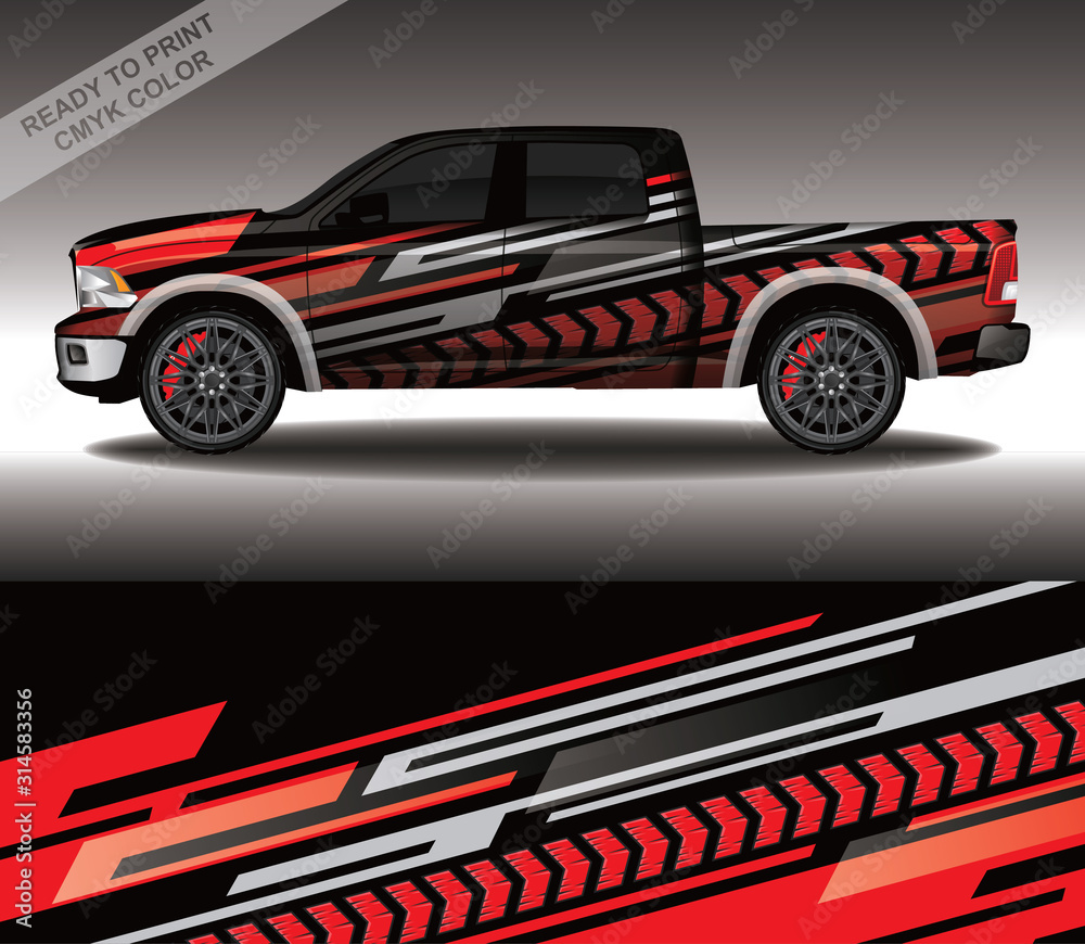 Obraz premium Car wrap decal design vector, custom livery race rally car vehicle sticker and tinting.