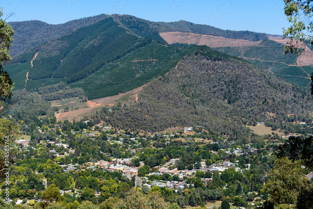 View of Bright township in the Ovens Valley in the alpine region of northeastern Victoria Australia 2019