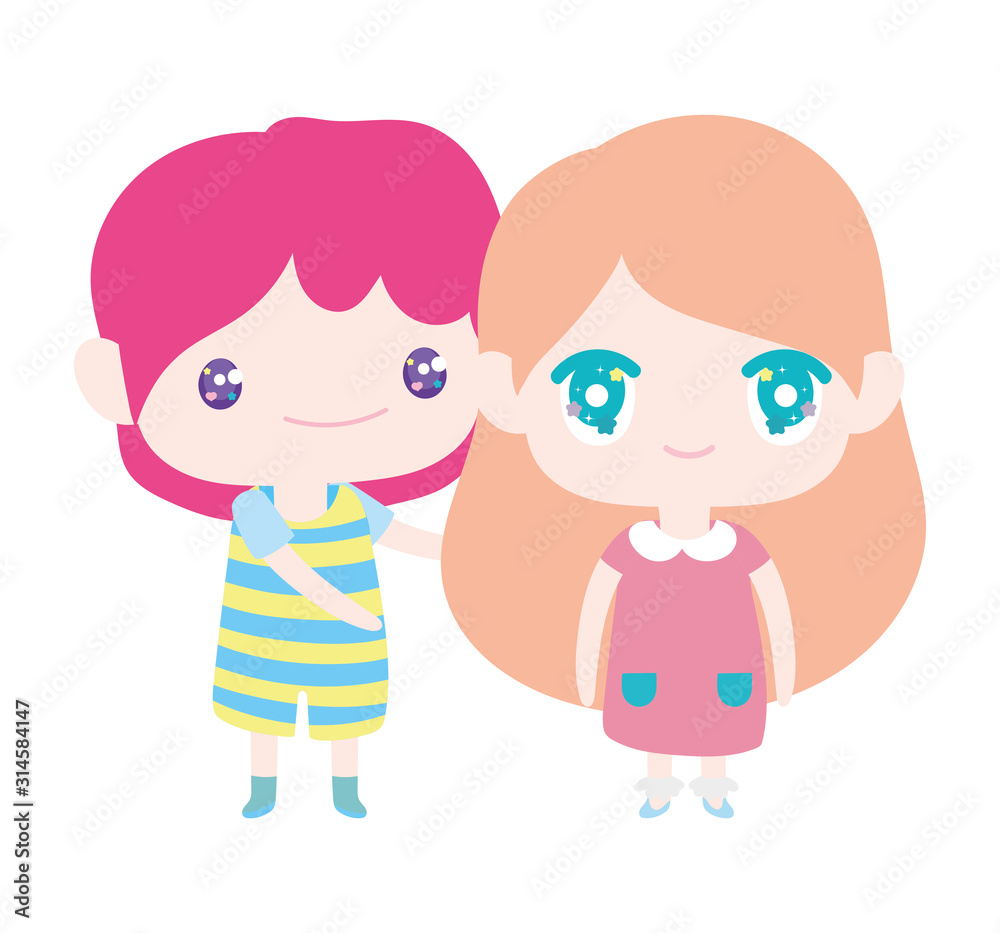 kids, little girl and boy anime cartoon characters kids, little girl and boy anime cartoon characters