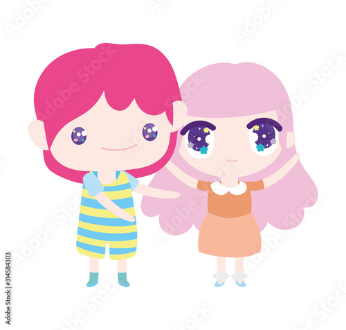 kids  little girl and boy anime cartoon characters