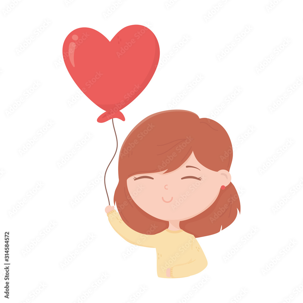 happy valentines day young girl with balloon heart love card happy valentines day young girl with balloon heart love card