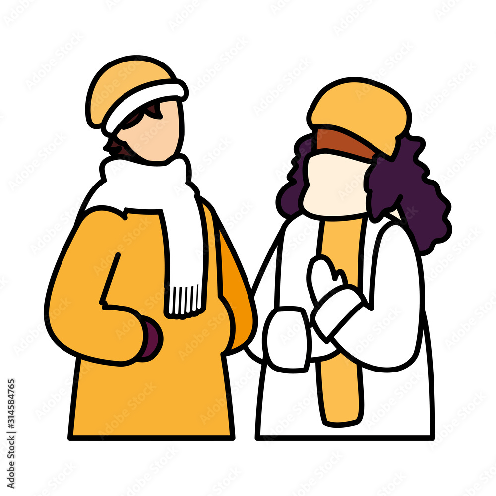 couple of people with winter clothes on white background couple of people with winter clothes on white background