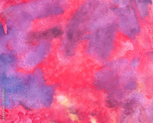 Abstract magenta watercolor background. Drawing spots of paint on paper.