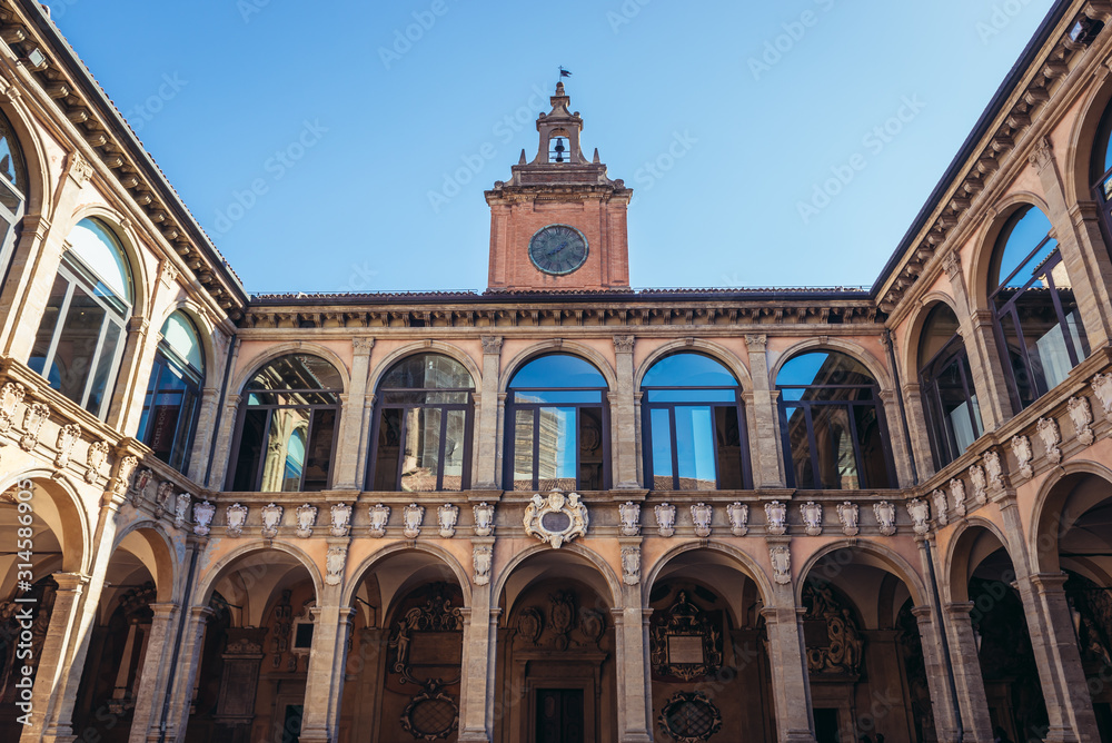 Archiginnasi - historic main building of University in Bologna city, Italy