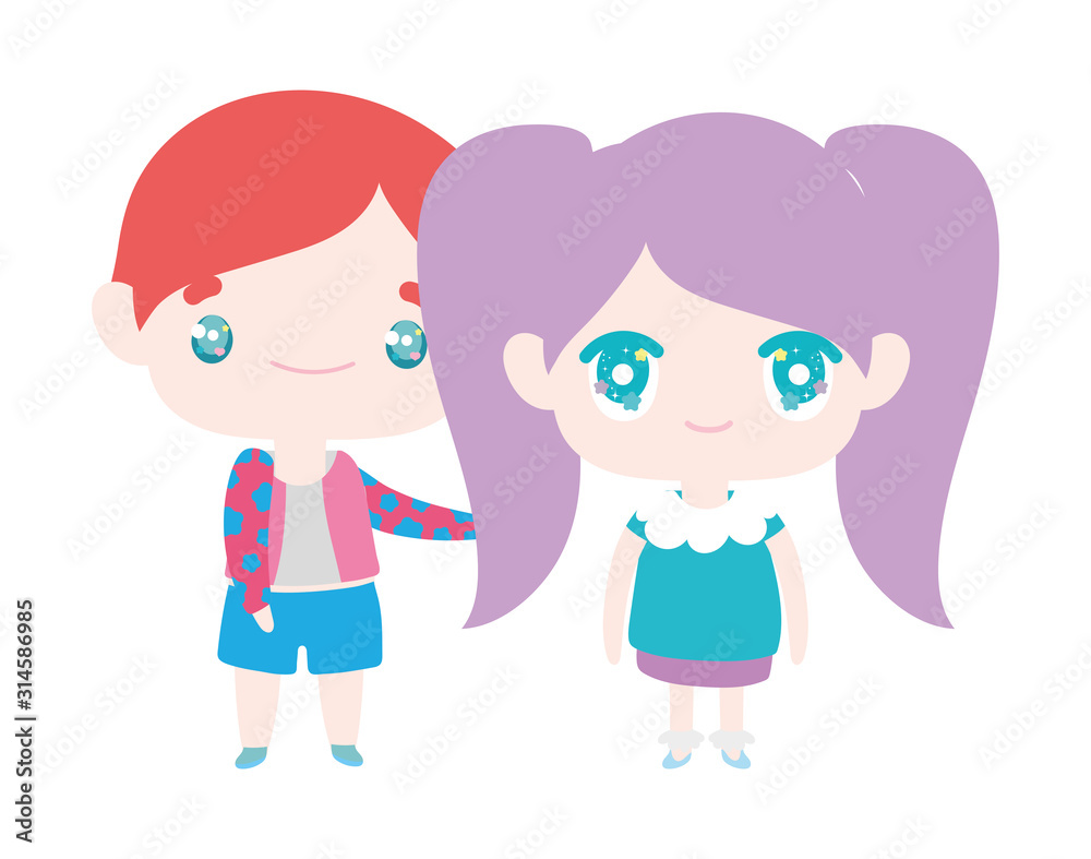 kids, little girl and boy anime cartoon characters kids, little girl and boy anime cartoon characters