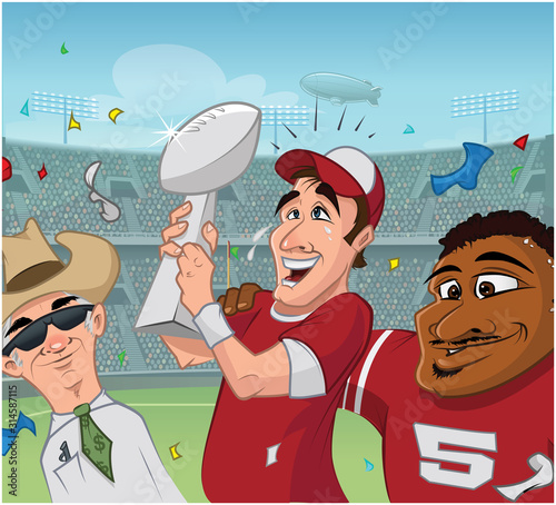cartoon vector illustration of a football victory