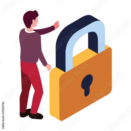 businessman with padlock on white background