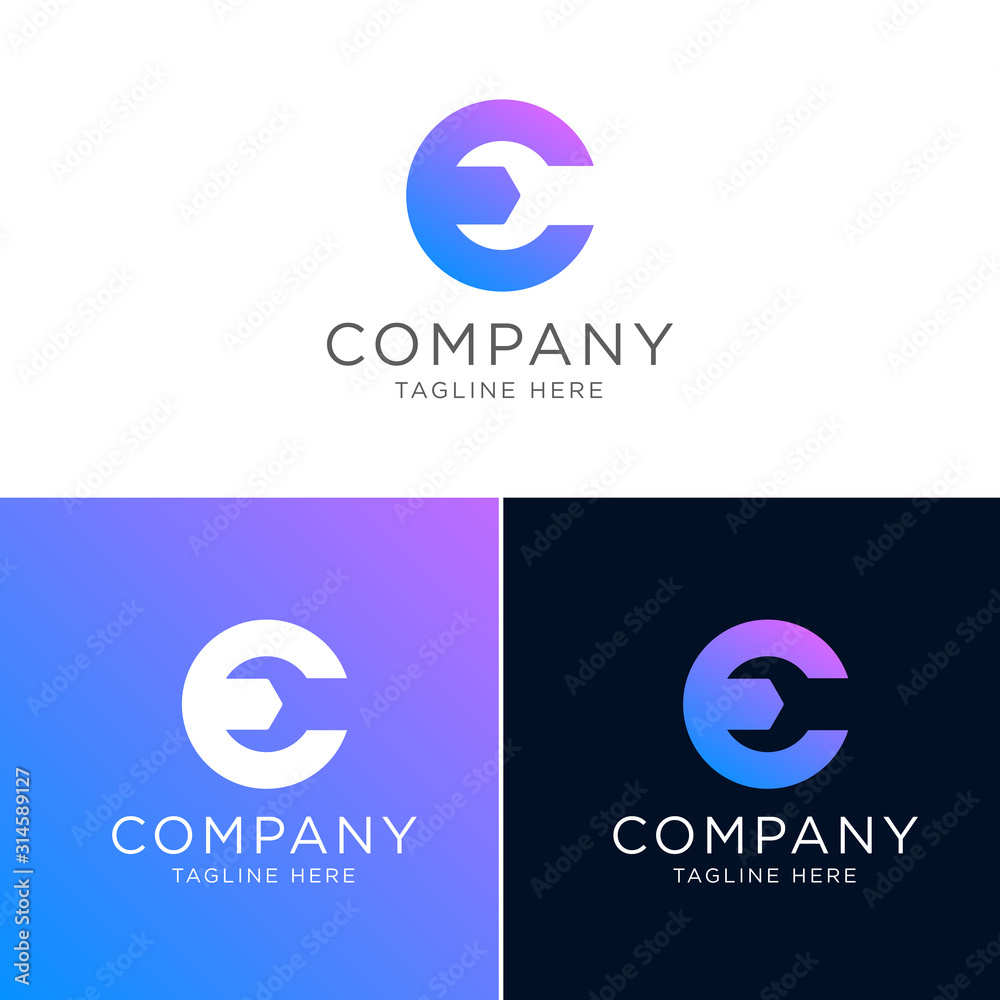 modern E initials with a service icon or settings icon on the negative space modern E initials with a service icon or settings icon on the negative space