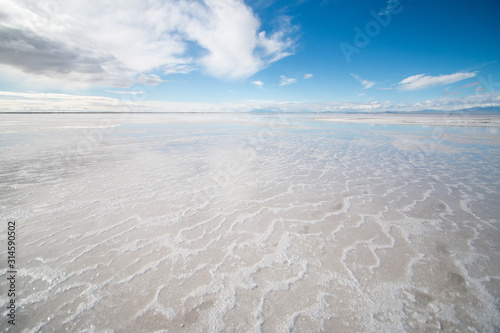 Blue Sky Contrast with White Salt Flats at Bonneville Salt Flats  Utah