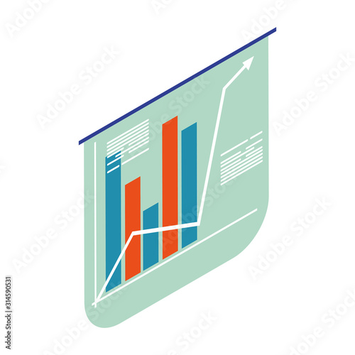 graph bar chart with arrow on white background