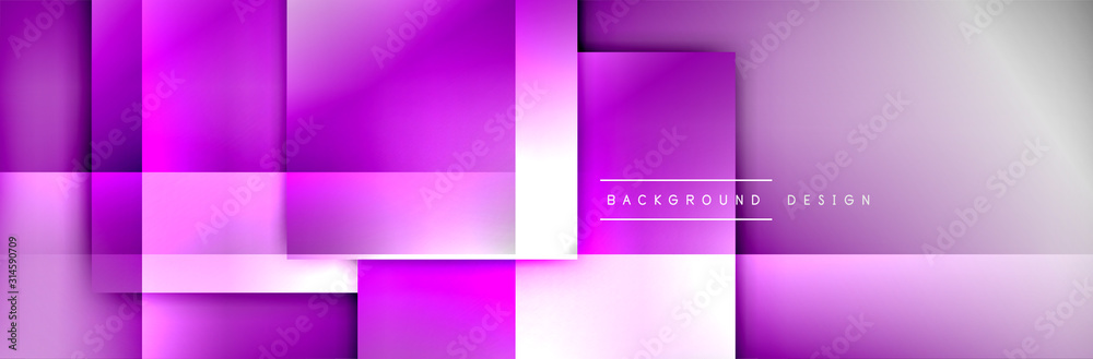 Fototapeta premium Square shapes composition geometric abstract background. 3D shadow effects and fluid gradients. Modern overlapping forms