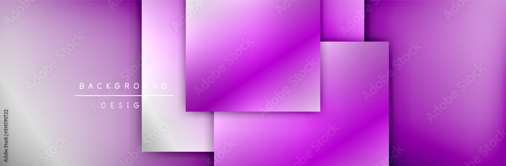Fototapeta premium Square shapes composition geometric abstract background. 3D shadow effects and fluid gradients. Modern overlapping forms